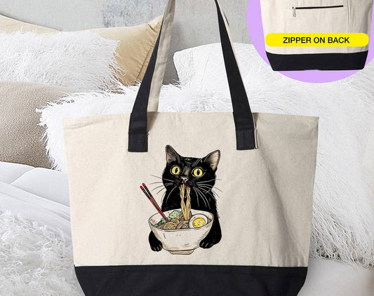 Cat Eating Ramen - Cute Funny Cat Tea Tote Bag