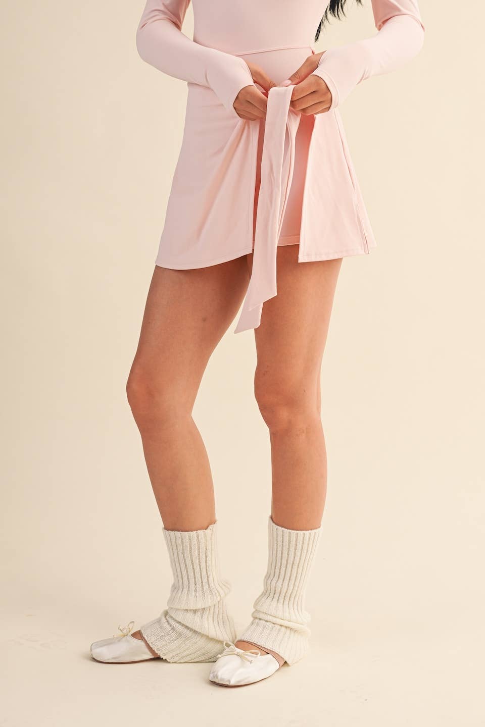 Long Sleeve Wrap Tie Front Dress