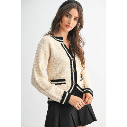 CLASSIC KNIT CARDIGAN WTIN CONTRAST TRIM