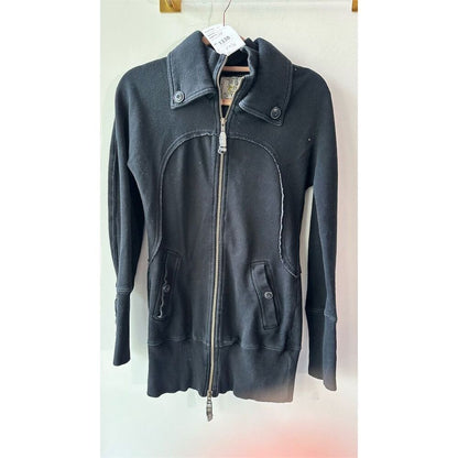 Black Zip-Up Jacket XS Fleece-Lined Casual
