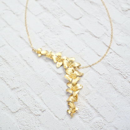 Gold Statement Flower Necklace,  Dogwood Y Necklace, Floral
