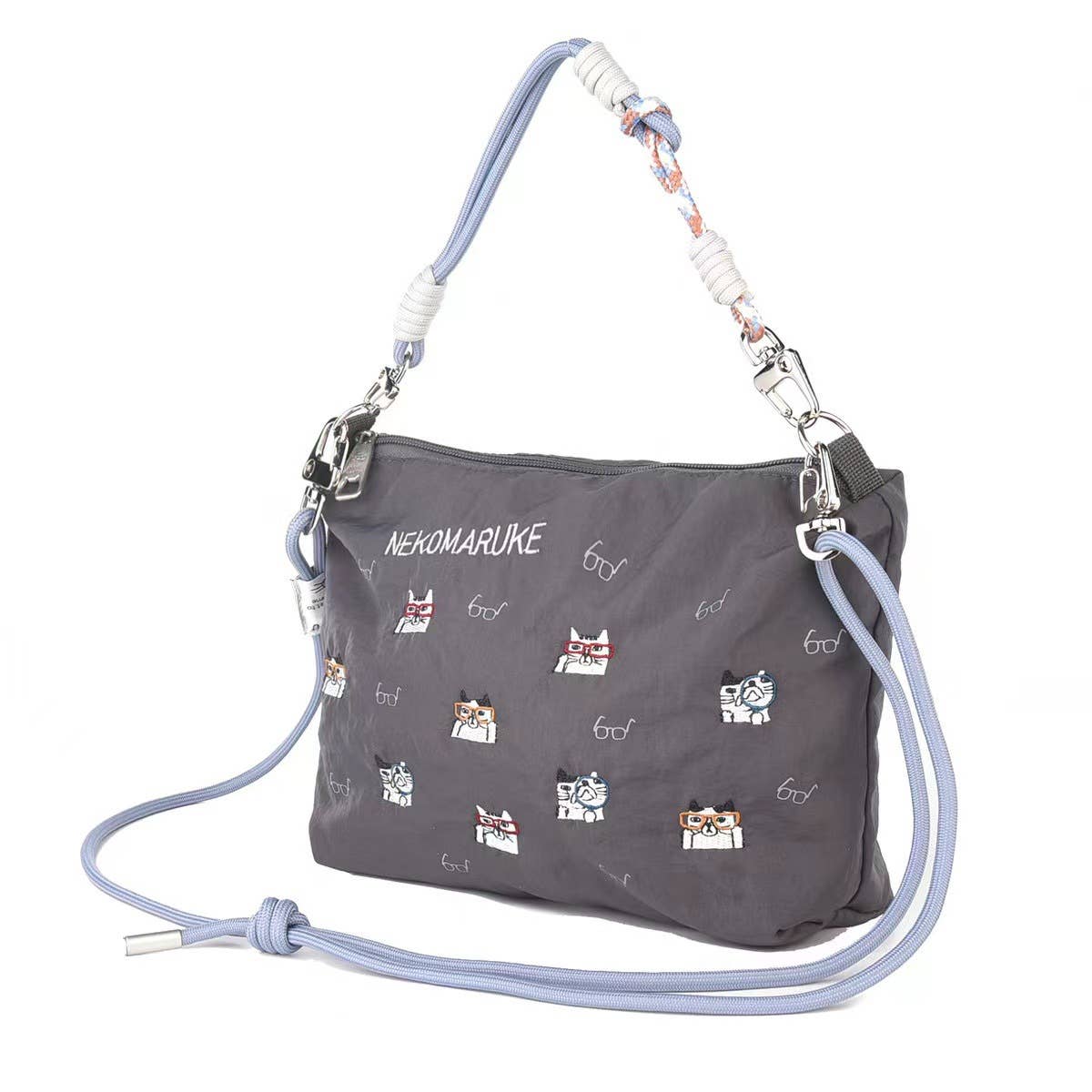 Kusuguru Japan Embroidered Cat Multi-Use Crossbody Bag