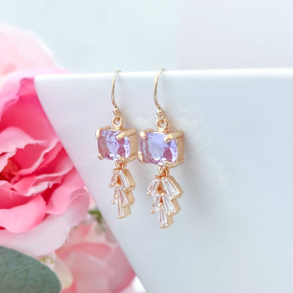 Purple Drop Earrings Gold Crystal Earrings Hypoallergenic 