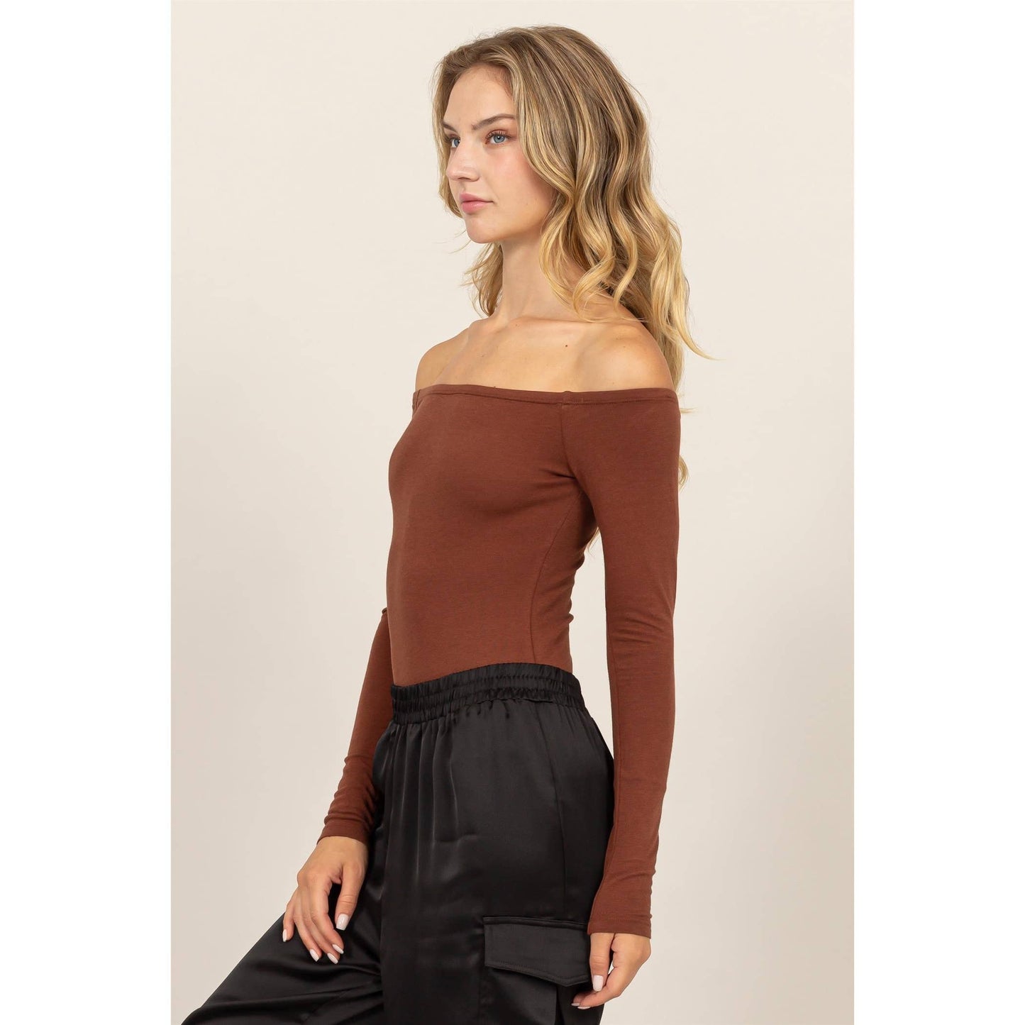 Off Shoulder Long Sleeve Bodysuit