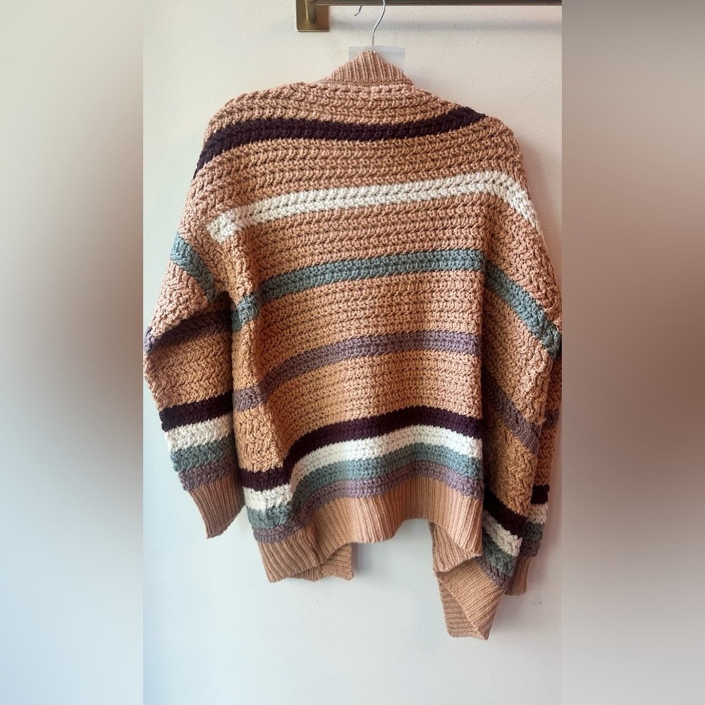 Cozy Stripe Chunky Knit Open Front Cardigan, Size S/M | 1283