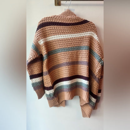 Cozy Stripe Chunky Knit Open Front Cardigan, Size S/M | 1283