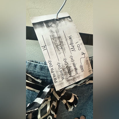 Black & White Patchwork Tiered Skirt denim. Medium. 001