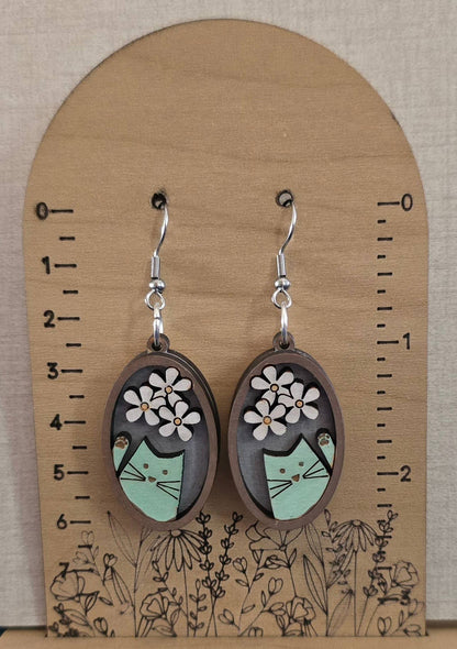 Cute Cat Earrings/ Maple Wood Earrings/Hypoallergenic