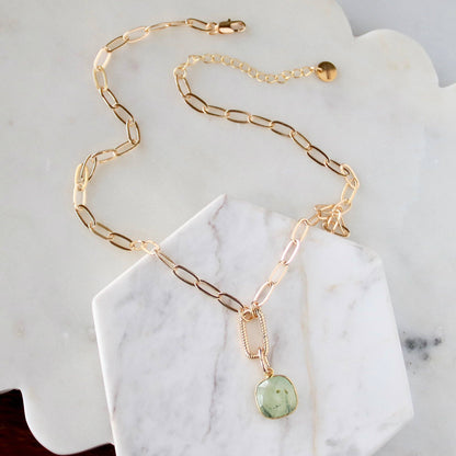 Faceted Moss Prehnite Lever Necklace