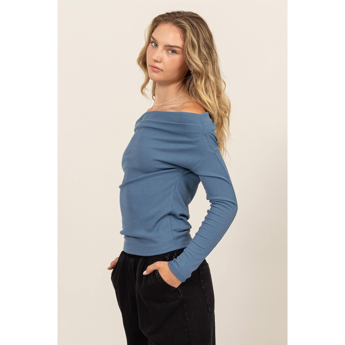 Off-The-Shoulder Ribbed Knit Top