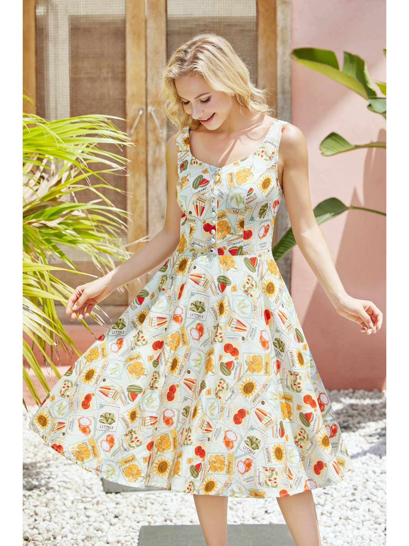 233116-MINT MULTI | Heidi | Fit & Flare Dress With Pockets