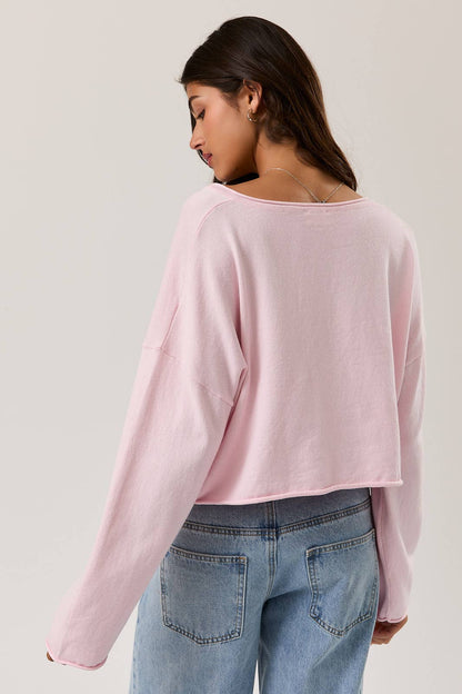 DROP SHOULDER V-NECK BOXY CROPPED SWEATER