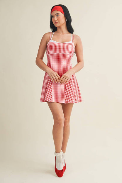 Gingham Print Double Layered Dress