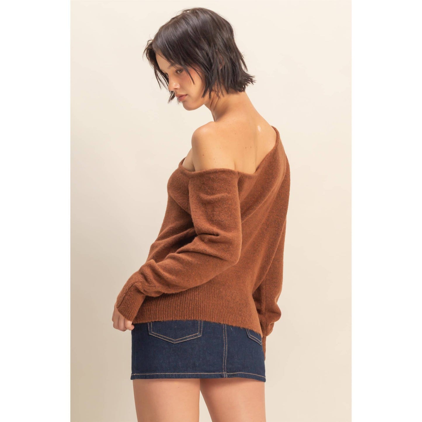 Asymmetric Off-Shoulder Sweater