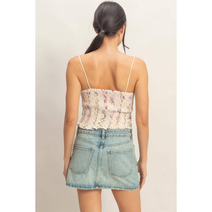 Lace Trim Floral Strap Tank