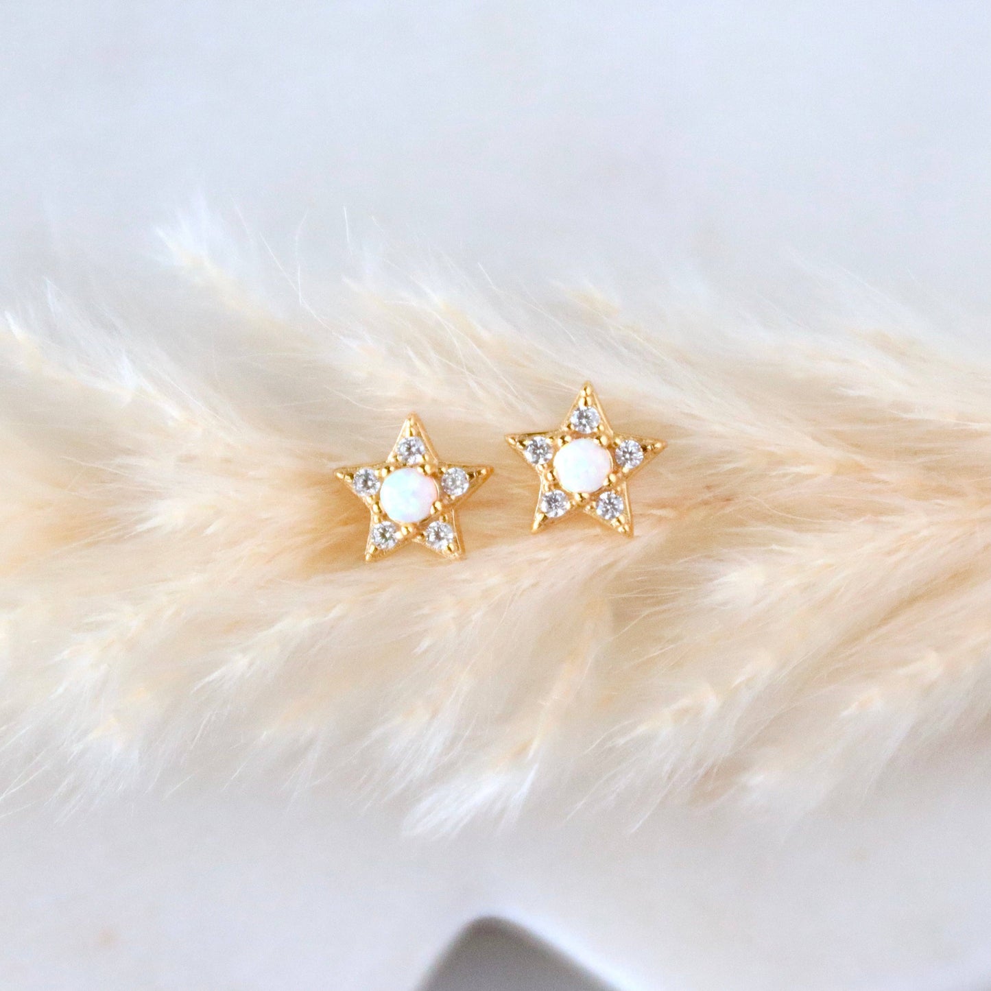 Opal Moon and Star Stud Earrings - Hypoallergenic