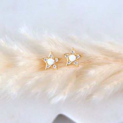 Opal Moon and Star Stud Earrings - Hypoallergenic