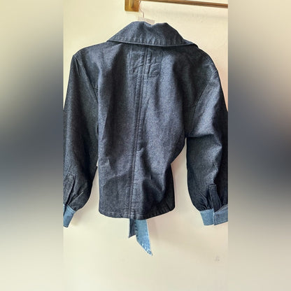 Denim Wrap Jacket with Contrast Belt, Size S | 0301