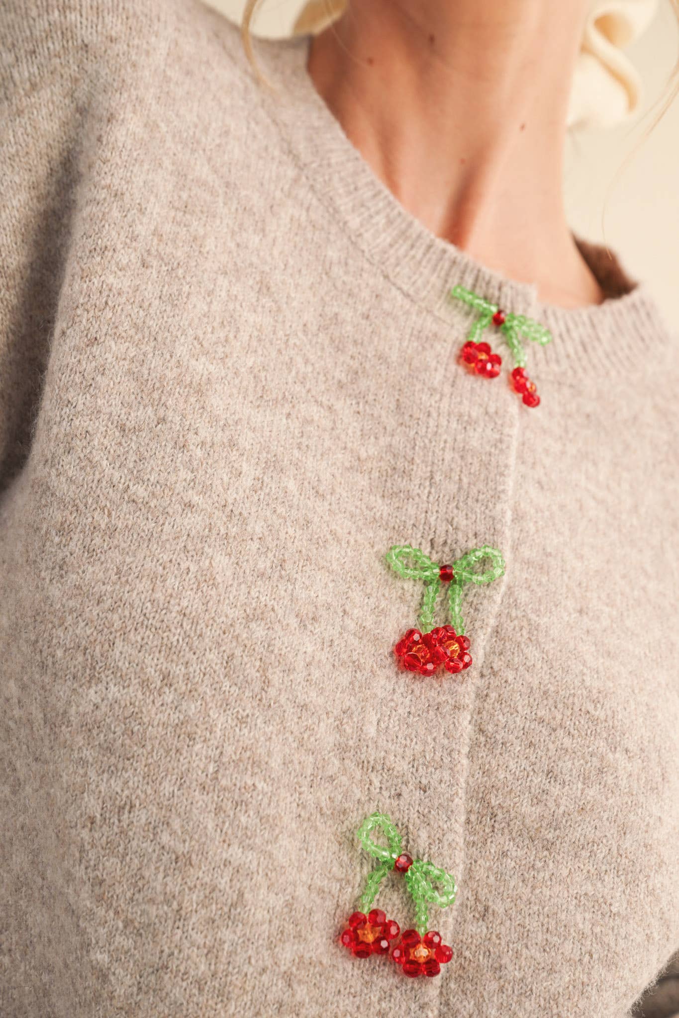 BEADED BOW FLORAL BUTTON SWEATER CARDIGAN MSW11256