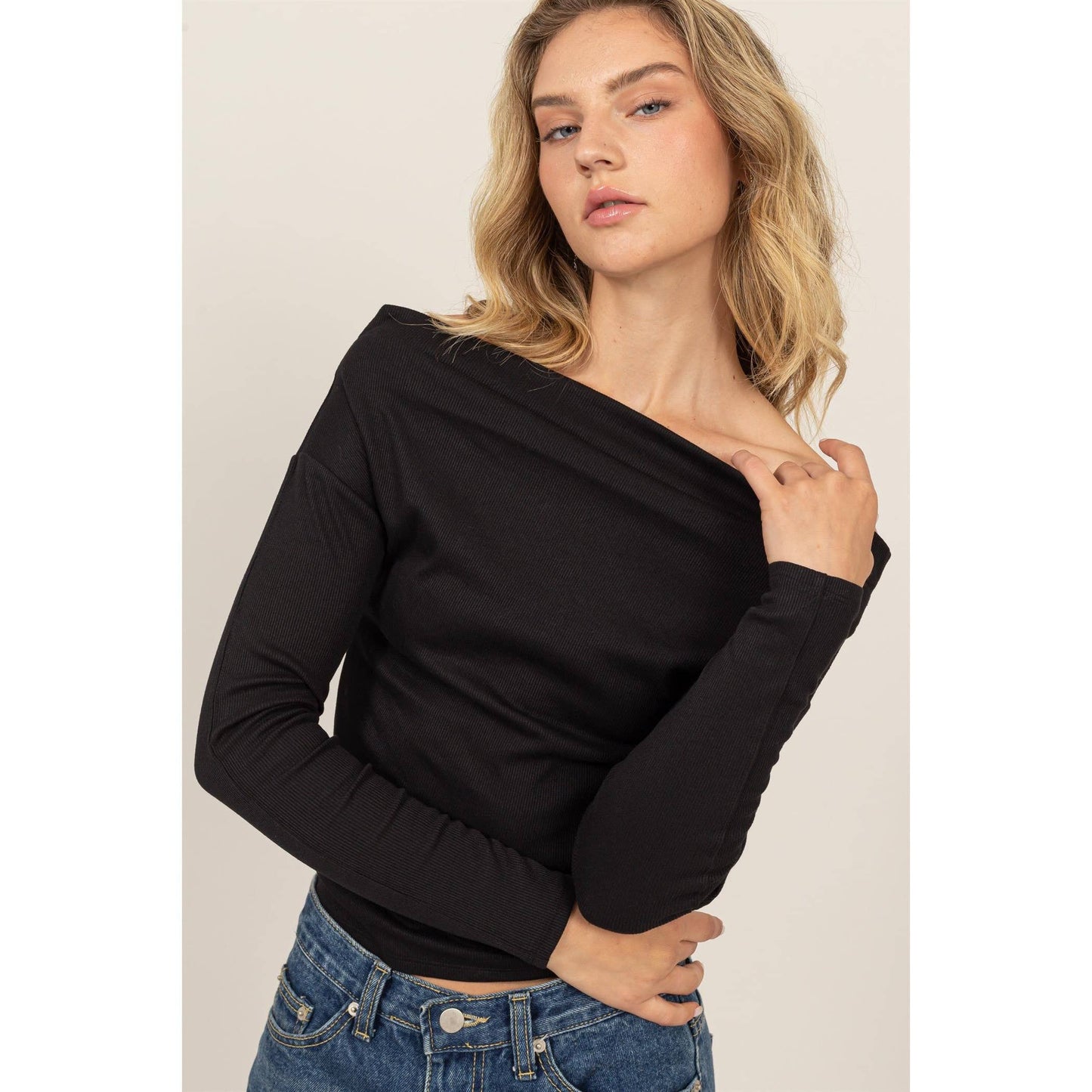 Off-The-Shoulder Ribbed Knit Top