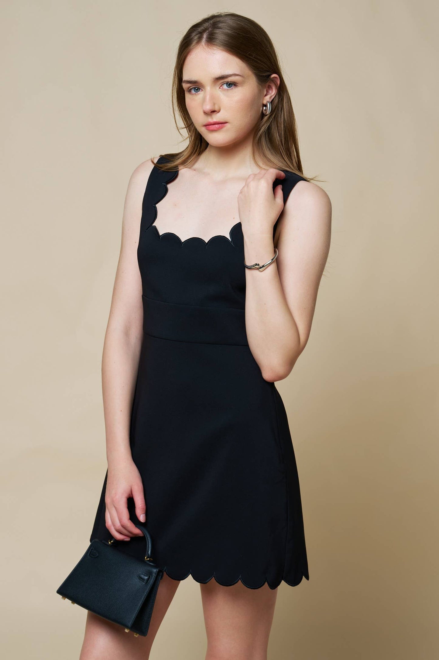 Scallop Square Neck A-Line Mini Dress