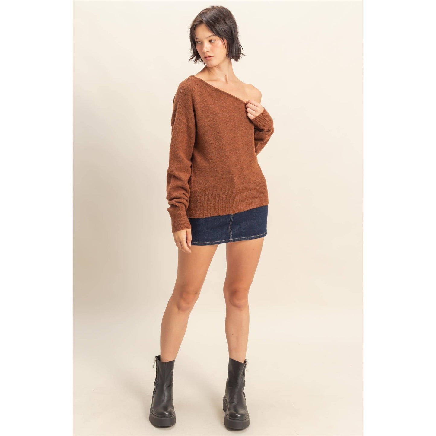 Asymmetric Off-Shoulder Sweater