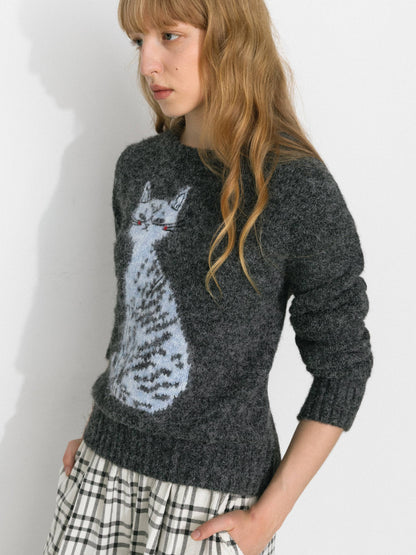 CUBIC Cat Print Wool Blend Sweater