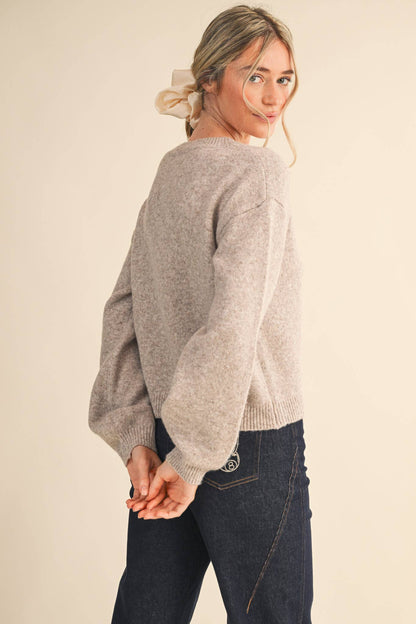BEADED BOW FLORAL BUTTON SWEATER CARDIGAN MSW11256