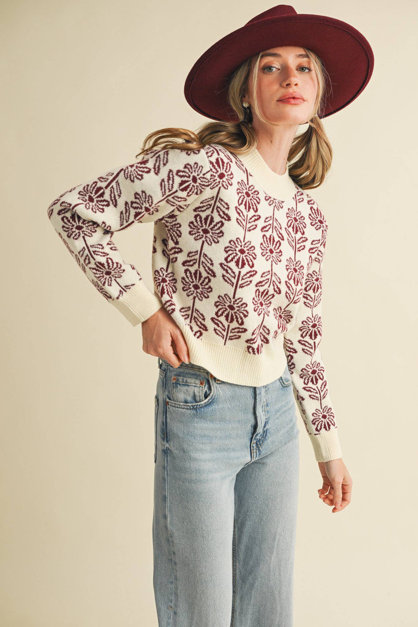 FLORAL PATTERN KNIT SWEATER MSW1336