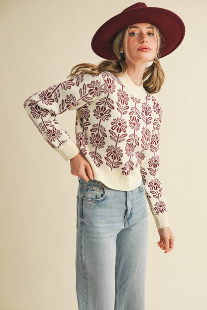 FLORAL PATTERN KNIT SWEATER MSW1336
