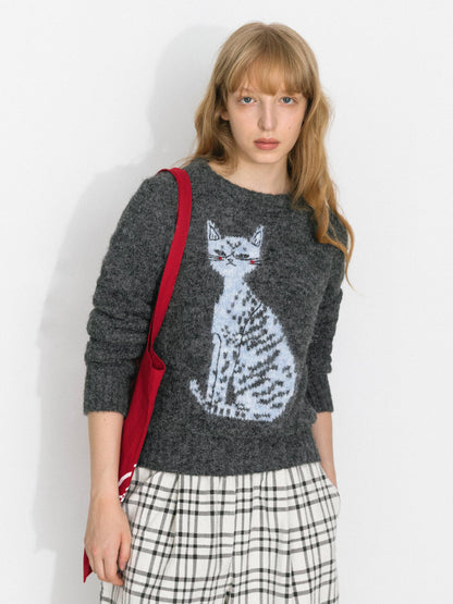 CUBIC Cat Print Wool Blend Sweater