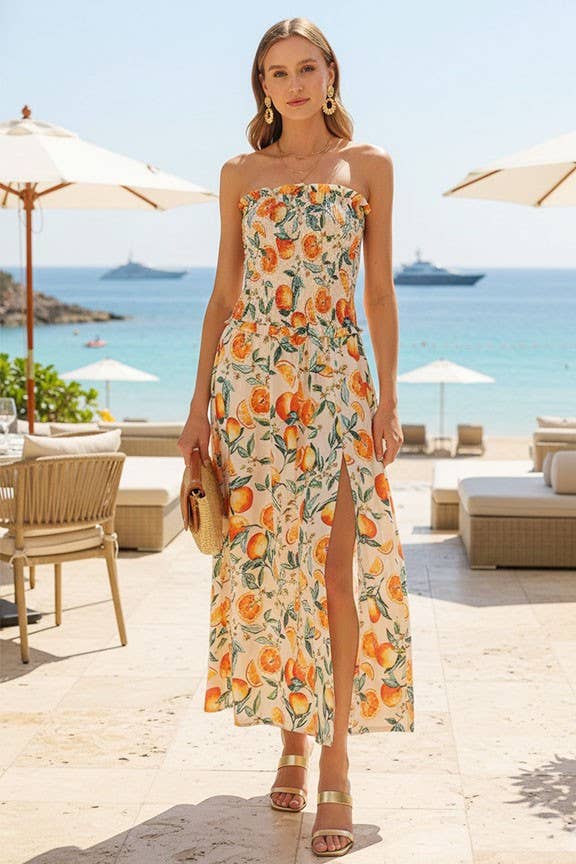 Citrus Chic Print Maxi Dress