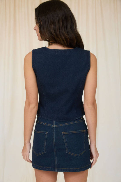 STUD DETAIL V NECK BUTTON DOWN DENIM VEST