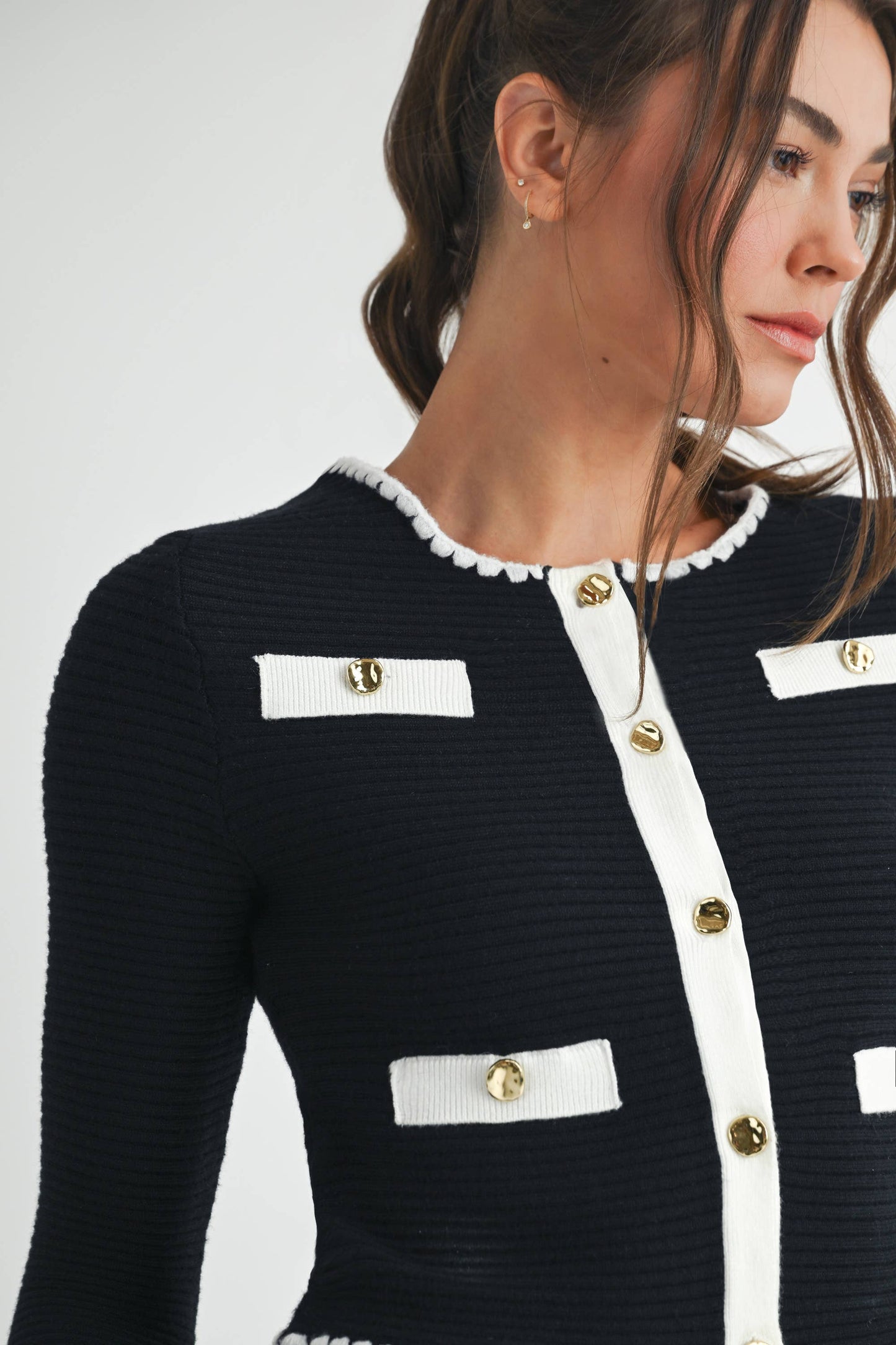 Contrast Button Knit Crop Jacket