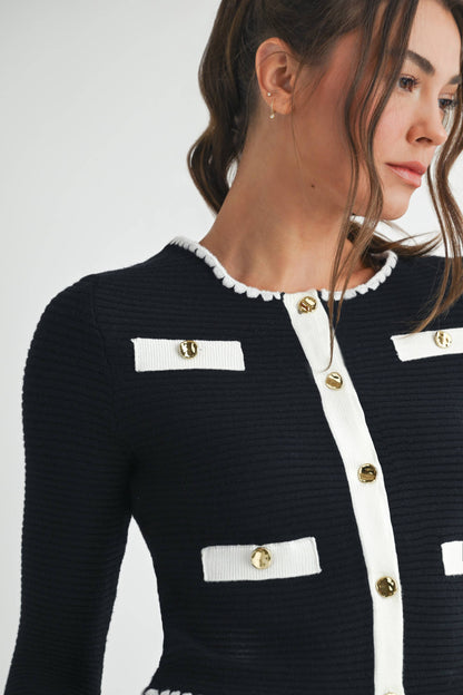 Contrast Button Knit Crop Jacket