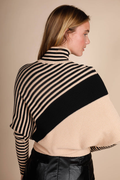 TURTLE NECK DIAGONAL STRIPES SWEATER