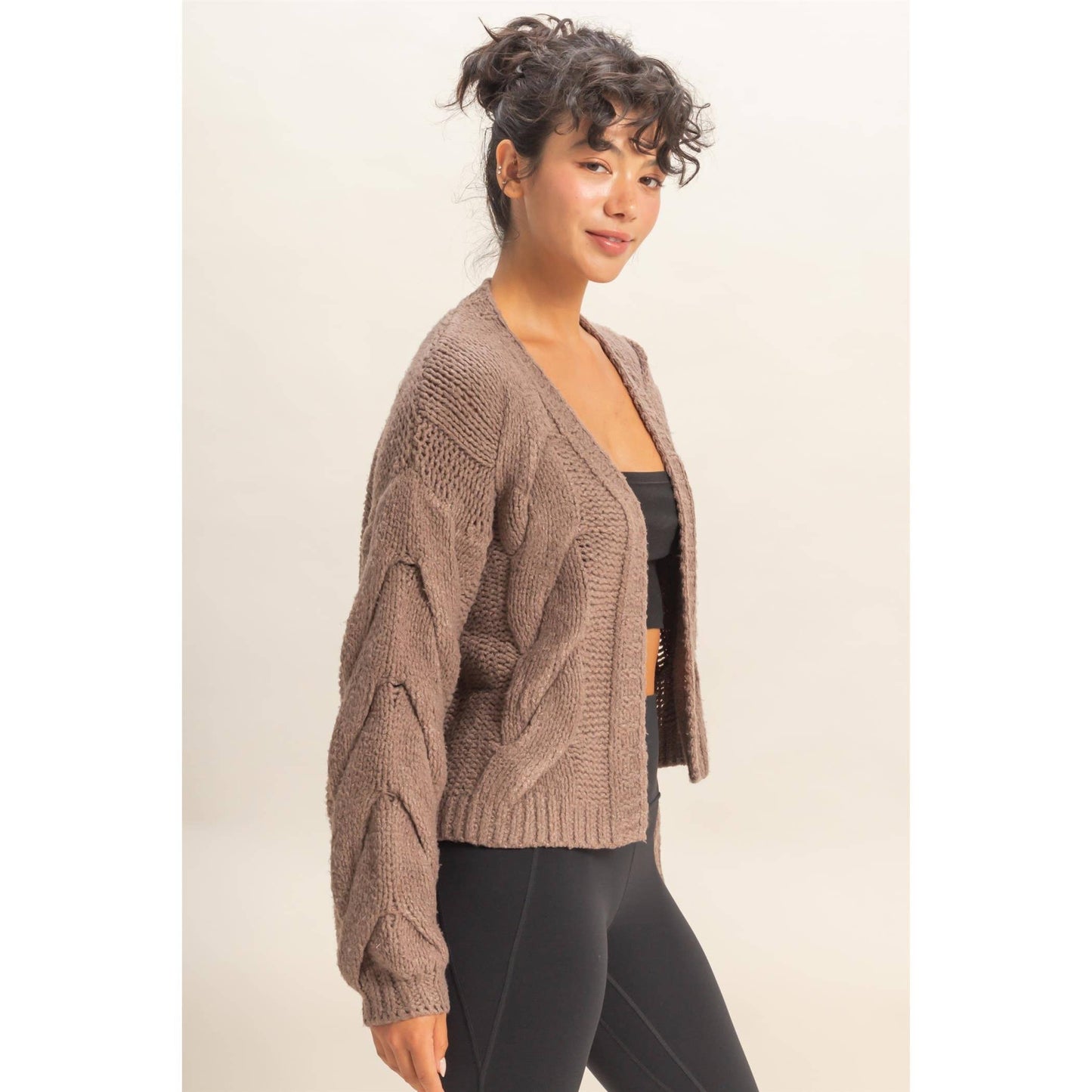 Oversized Cable Knit Open Front Cardigan Sweater
