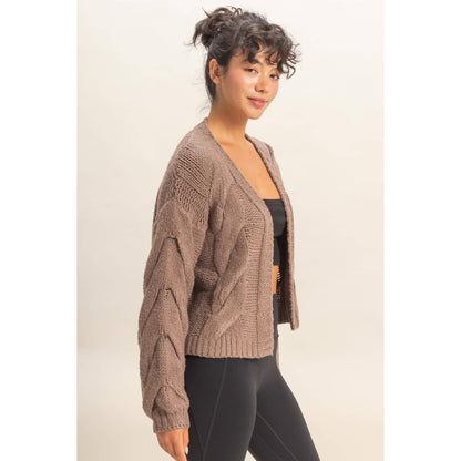 Oversized Cable Knit Open Front Cardigan Sweater
