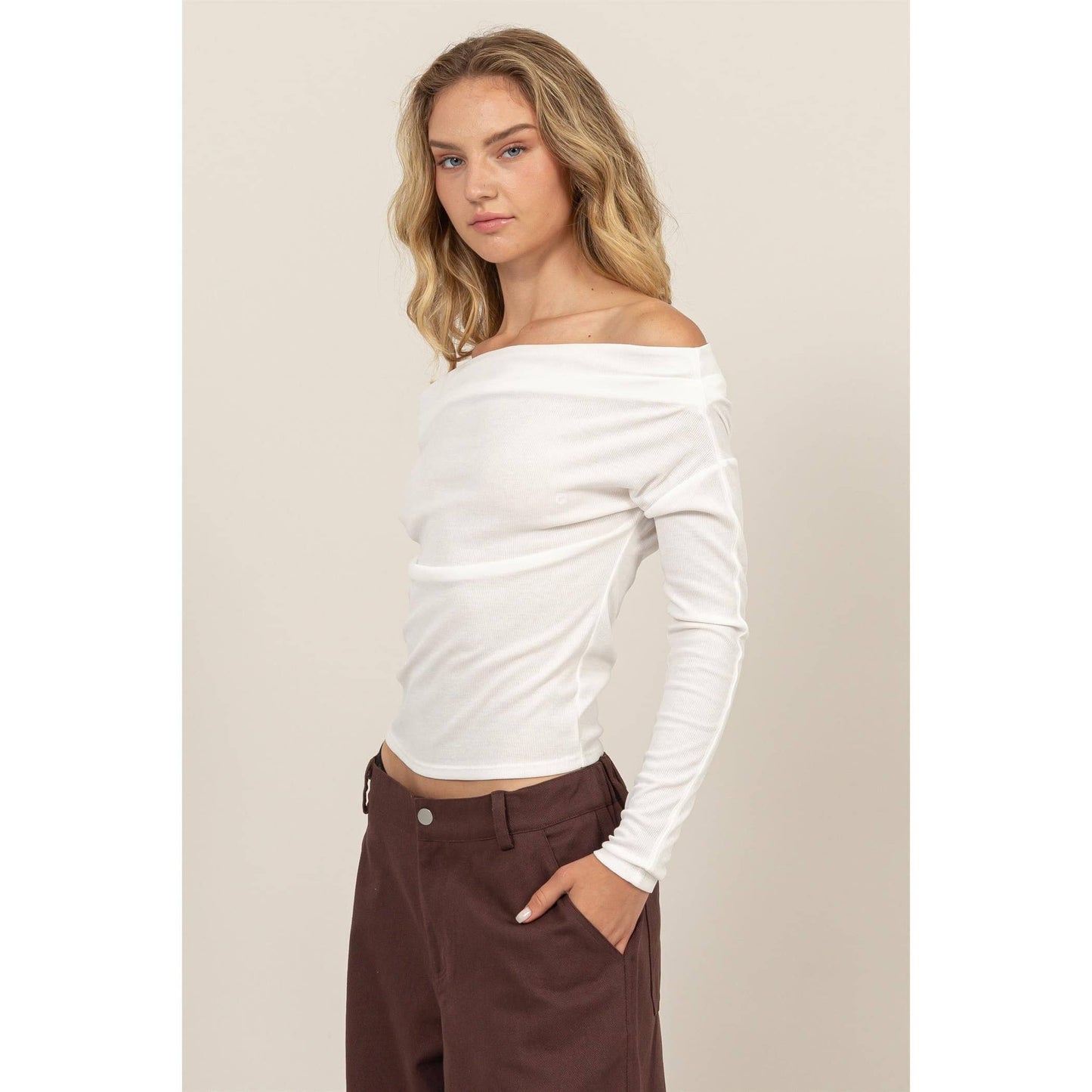 Off-The-Shoulder Ribbed Knit Top