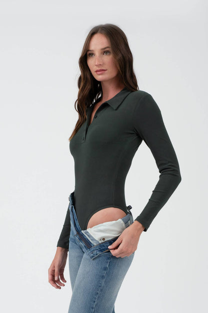 SOLID COLLARED LONG SLEEVE BODYSUIT