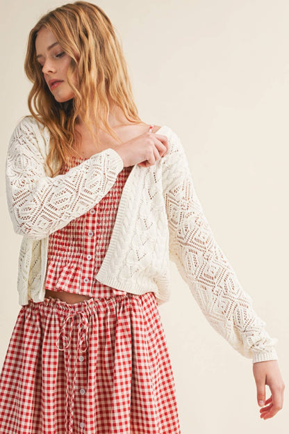 J6443   LIGHT WEIGHT CABLE KNIT CARDIGAN