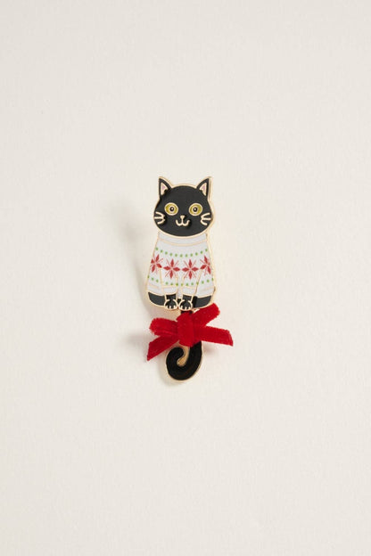 Cat in Christmas Sweater with Ribbon Post Earrings