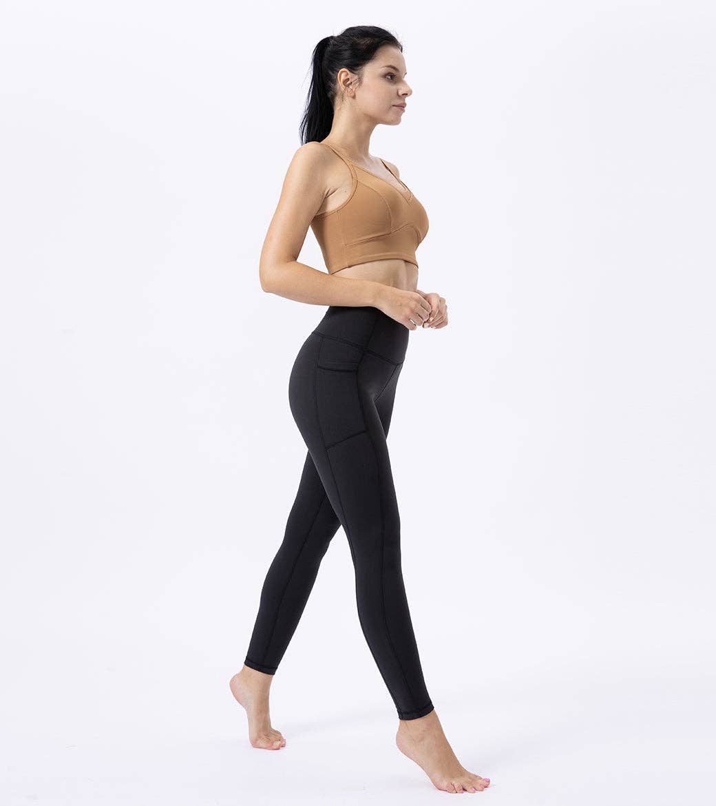 Black High Waist Yoga Leggings With Side Pockets