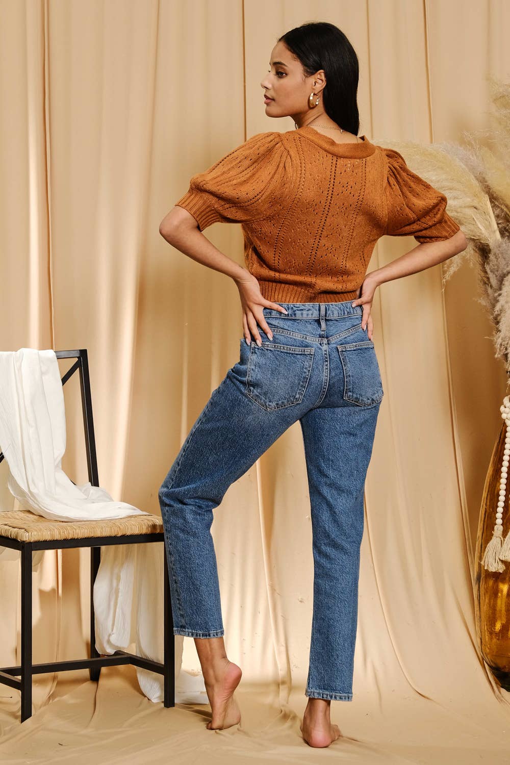 JW6198 Three Button 3/4 Sleeve Knitted Cardigan