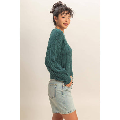 Cable Knit Balloon Sleeve Sweater