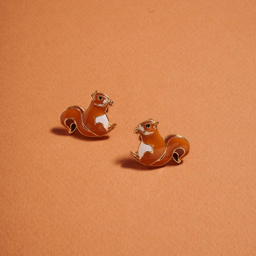 Squirrel Shaped Enamel Post Earrings Jewelry