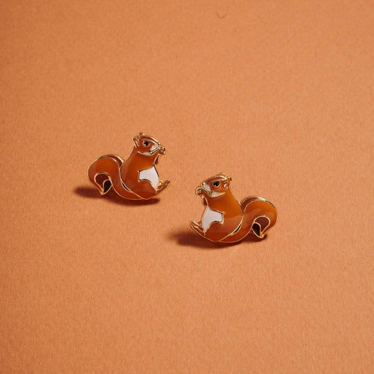 Squirrel Shaped Enamel Post Earrings Jewelry