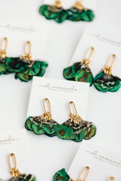 Mallard Fall Feather Tassel Statement Earrings