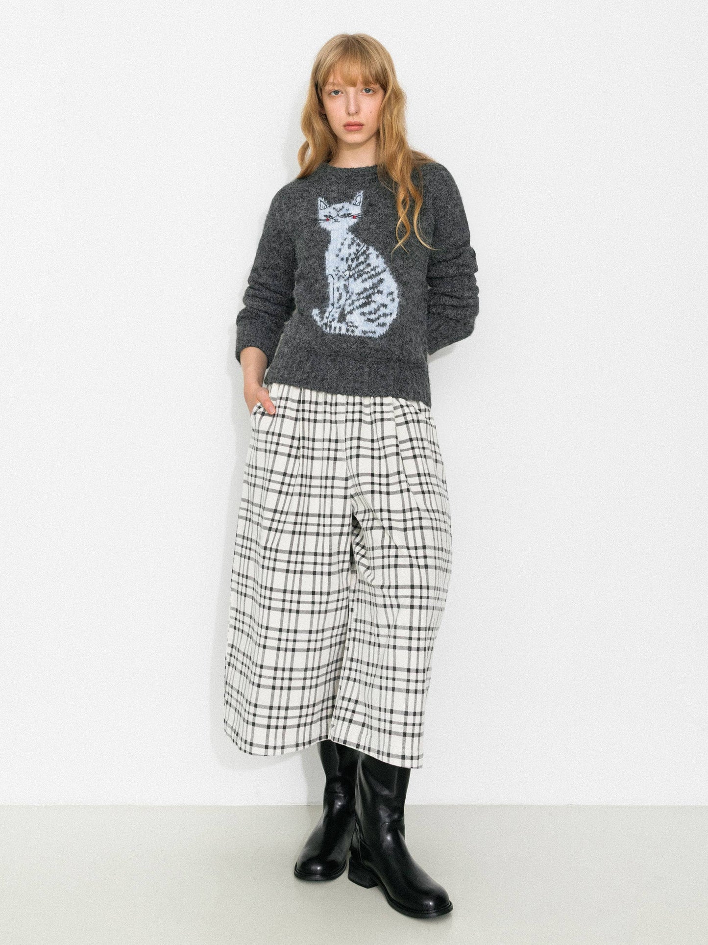 CUBIC Cat Print Wool Blend Sweater