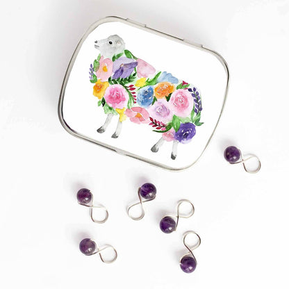 Floral Sheep Stitch Marker Storage Tin